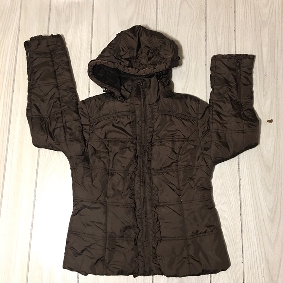 Peace Love Chill Dow Puffer Jacket Women Medium Brown Hooded - Picture 4 of 11